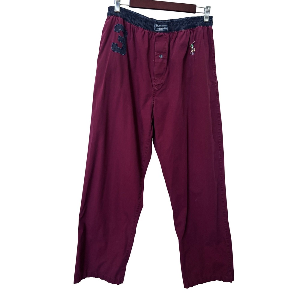Polo Ralph Lauren Mens Burgundy Cotton Sleep Pants Pajama Bottoms Size M 32-34